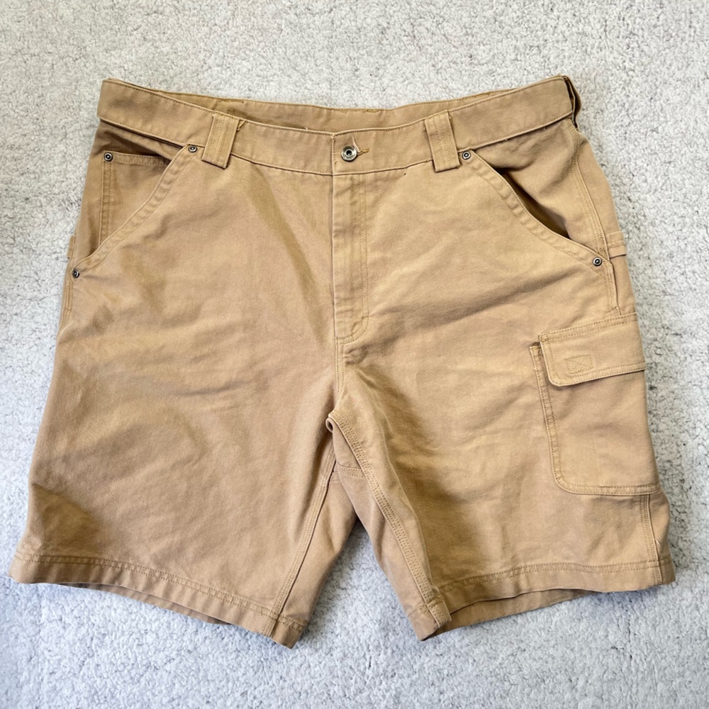 Mens Duluth Trading Tan Khaki Cargo Shorts Size 42